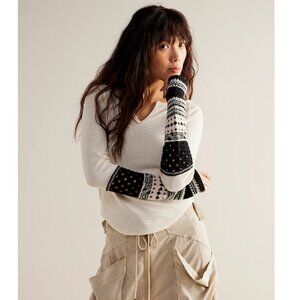 Free People We The Free Cozy Craft Cuff Thermal Top in Ivory combo NEW
